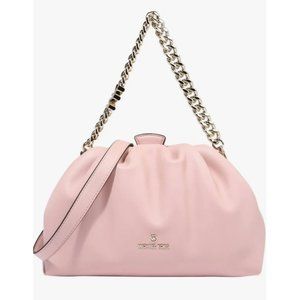 Michael Michael Kors Nola Clutch Crossbody Shoulder Bag Gold Chain Smokey Pink